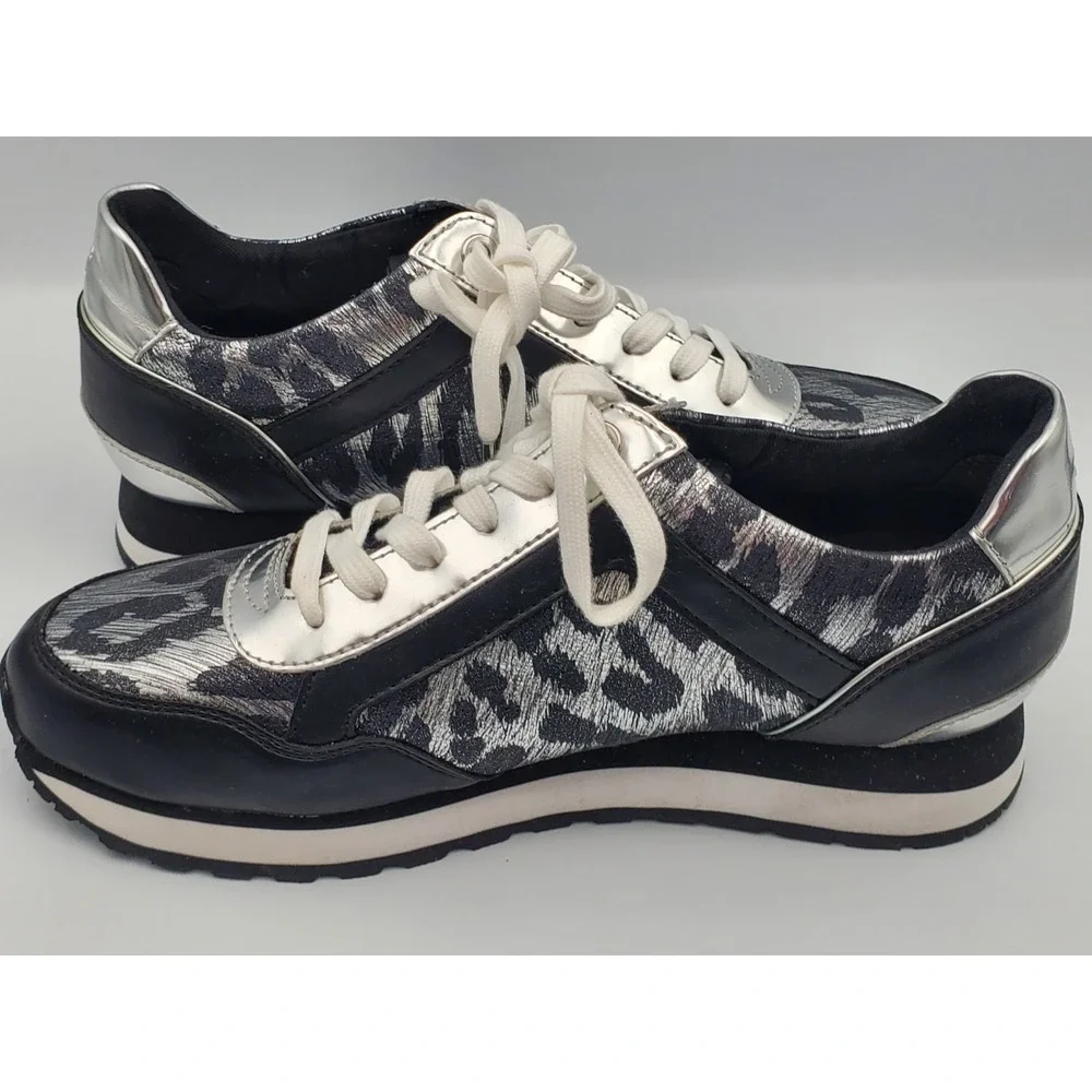 Michael Kors Womens Maddy Trainer Metallic Leather Sneakers size 7 MK logo